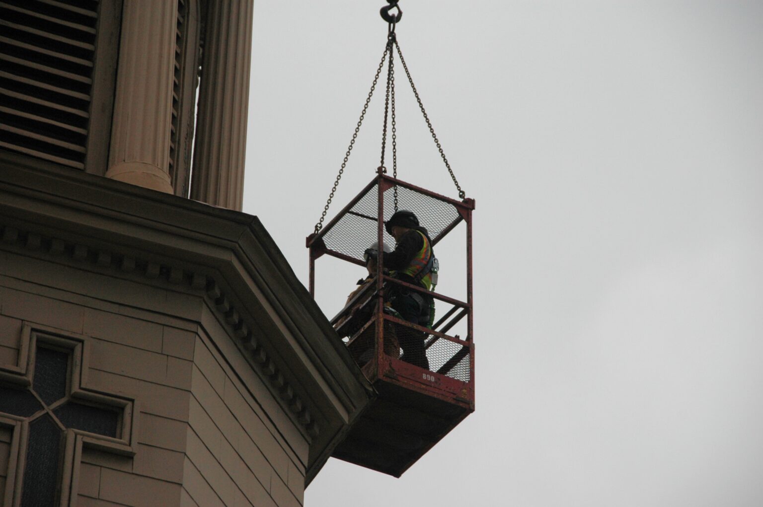 St. Mary's Catholic Church, Nashville, men inspecting bell tower